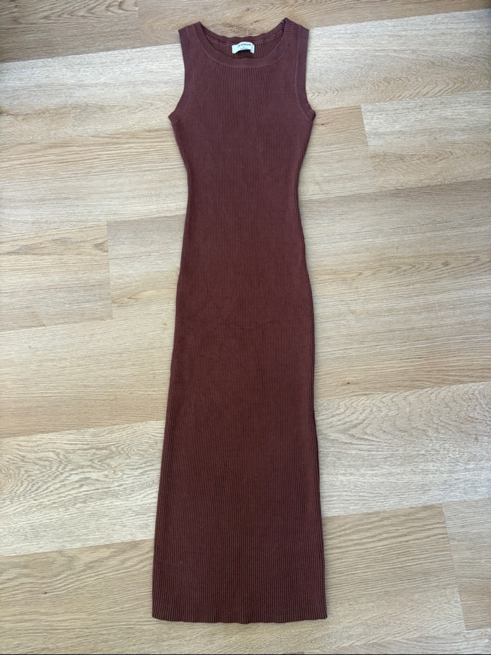 Workshop Republic Clothing Sleeveless Ribbed Maxi Dress in Rust Brown